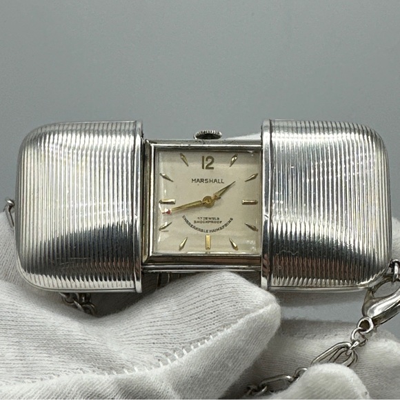 Vintage Marshall Sterling Silver Pocket Travel Watch Sliding Case #361 - Picture 6 of 13